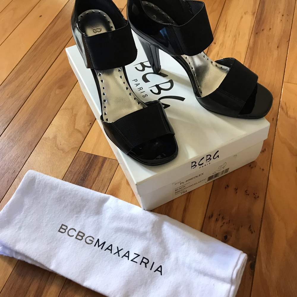 BCBG patent/elastic high heel sandal
